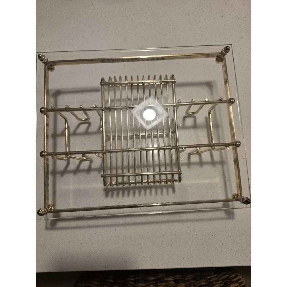 Vintage‎ MCM Gold Tone Metal & Lucite MAKE-UP Silverware Buffett Caddy Tray